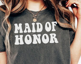 Maid of Honor Comfort Colors ® Retro T-Shirt Fun Bachelorette Party Gift Cute Wedding MOH Shirt Tshirt 70s Hippy Boho Bridal Crewneck Shirt