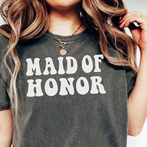 Maid of Honor Comfort Colors ® Retro T-Shirt Fun Bachelorette Party Gift Cute Wedding MOH Shirt Tshirt 70s Hippy Boho Bridal Crewneck Shirt