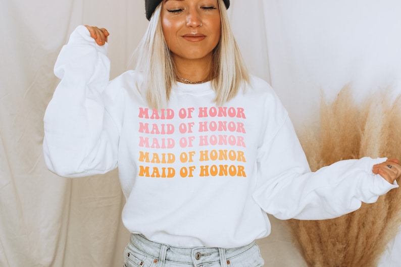 Maid of Honor Sweatshirt, Bachelorette Party and Wedding Sweater, Women's Unisex Crewneck Pullover, Gift for Maid of Honor, Bridal Shirts image 1