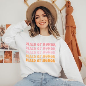 Maid of Honor Sweatshirt, Bachelorette Party and Wedding Sweater, Women's Unisex Crewneck Pullover, Gift for Maid of Honor, Bridal Shirts image 2