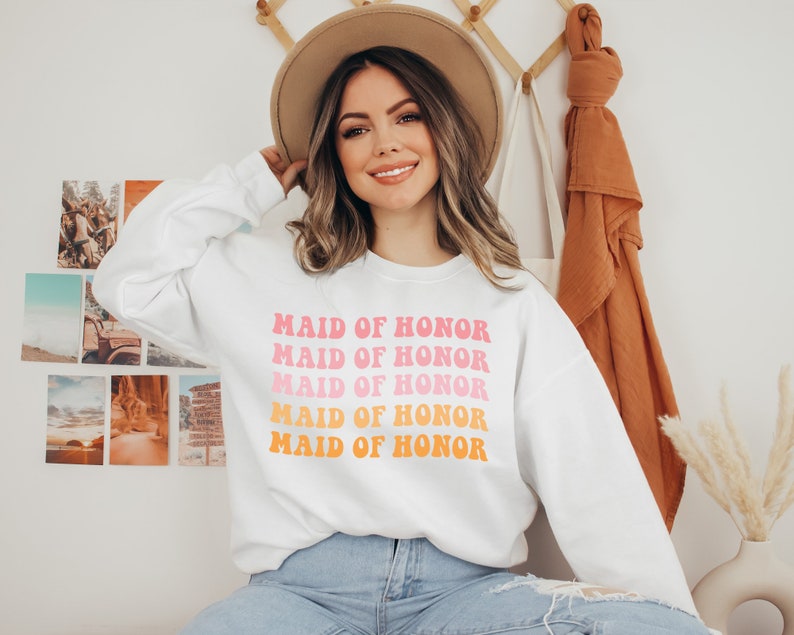 Maid of Honor Sweatshirt, Bachelorette Party and Wedding Sweater, Women's Unisex Crewneck Pullover, Gift for Maid of Honor, Bridal Shirts image 2