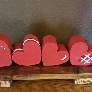 4 Chunky wood hearts,  Valentines day decor,  Rustic, farmhouse style, hand painted, reclaimed wood hearts, decorated hearts