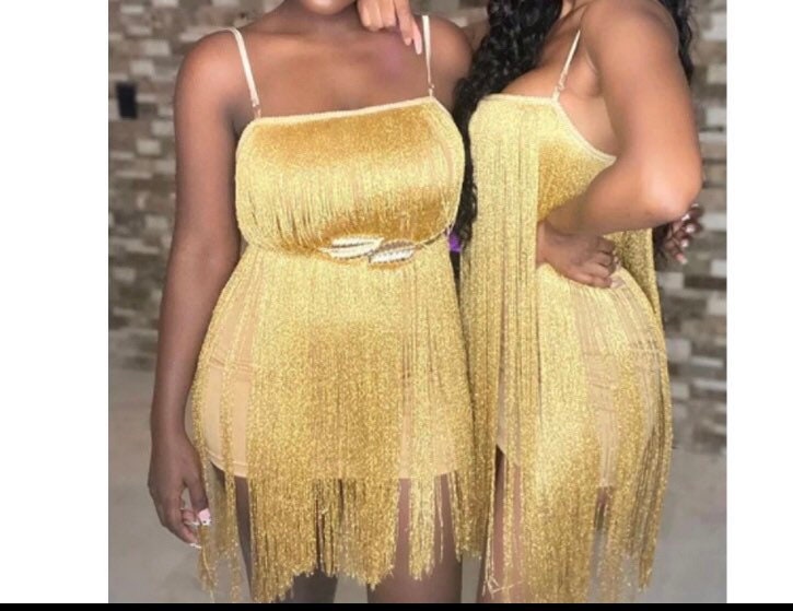 Gold Fringe Dress Etsy
