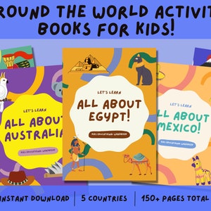Around the World Activity Books for Kids- VALUE PACK 5 books in 1. Egypt, Mexico, Australia, Kenya and Japan! Downloadable PDF