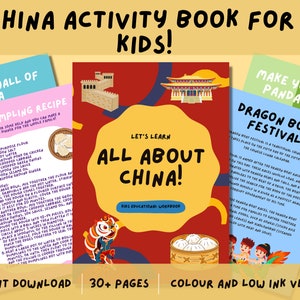 China Activity Book for Children- Downloadable PDF- Instant Download for Kids