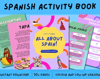 All About Spain- Children's Activity Book- Downloadable Worksheets for Kids