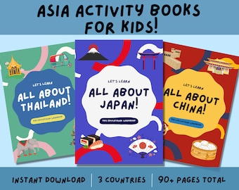 Asien Beschäftigungsbücher für Kinder! Herunterladbares PDF-Arbeitsbuch für Kinder - Japan, China und Thailand!
