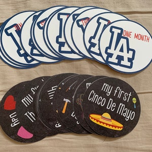 New - LA Baby Milestone Monthly Holiday Sports Theme Cutouts Announcements