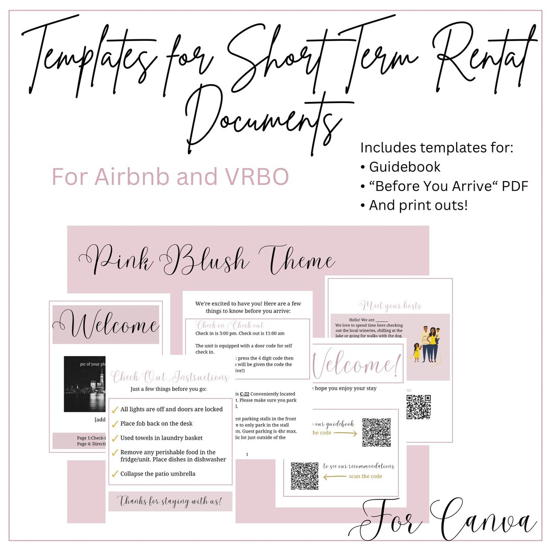 Simple Blush Theme Templates for Airbnb Guidebook and Etsy
