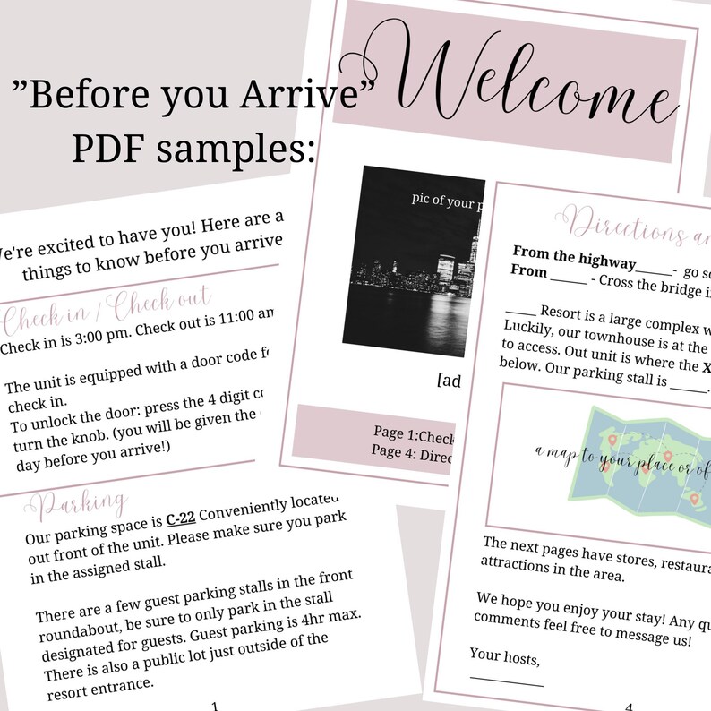 Simple Blush Theme Templates for Airbnb Guidebook and Etsy