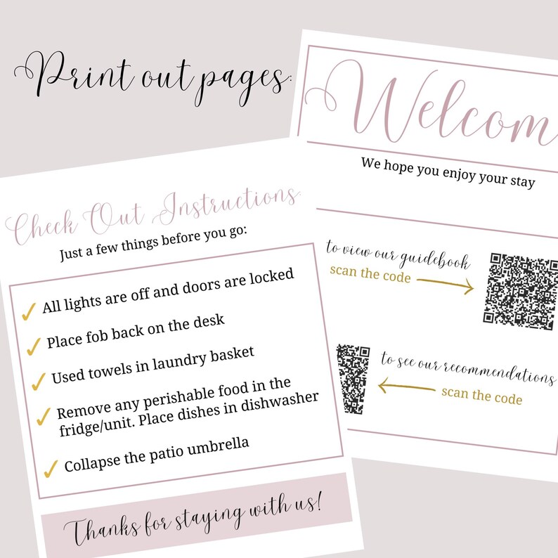 Simple Blush Theme Templates for Airbnb Guidebook and Etsy