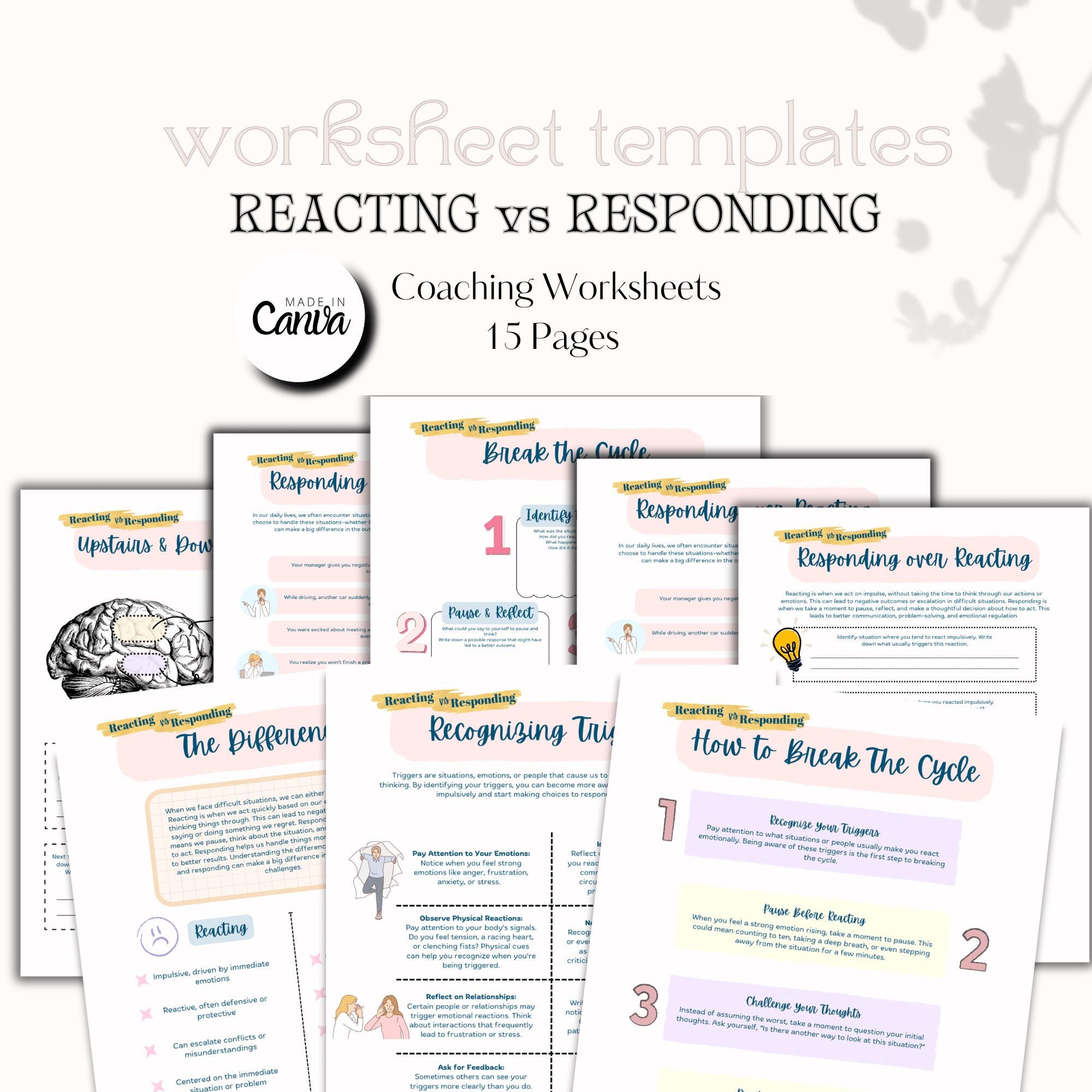 Responding Vs Reacting Worksheets, Couples Therapy, Therapy Worksheets ...