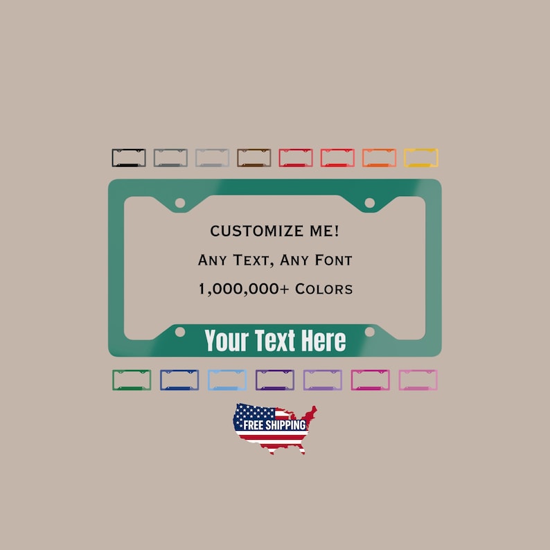 Teal Green License Plate Frame Personalizable Custom Text Multi-Color Car Accessories image 1