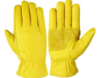 Fleece lining Cowhide leather gloves,Yellow leather work gloves,winter gloves, Truck driver gloves, Geniune Leather gloves