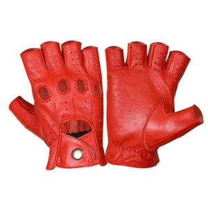 Half Finger Red leather gloves,Leather Driving gloves, Mens knuckle gloves, chauffeur gloves, Geniune Leather gloves, Fashion leather gloves