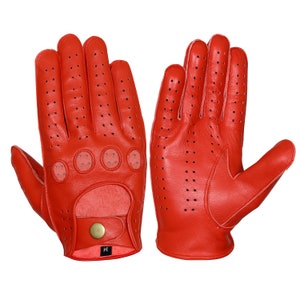 Red leather gloves,Tan Leather Driving gloves, Mens knuckle gloves, chauffeur gloves, Geniune Leather gloves, Fashion leather gloves