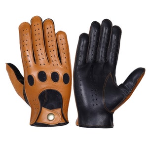 WASPRO - Black Brown mix leather gloves,chauffeur gloves, Genuine Leather gloves, Lambskin leather gloves