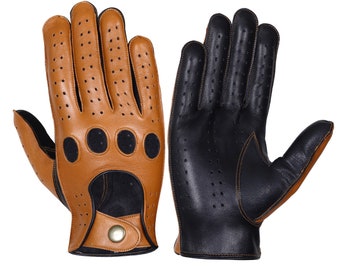 WASPRO - Black Brown mix leather gloves,chauffeur gloves, Genuine Leather gloves, Lambskin leather gloves