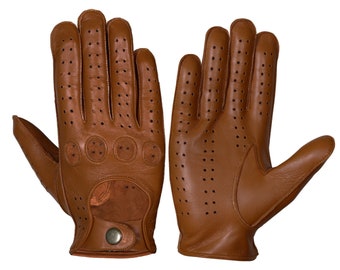 WASPRO-Guantes de cuero marrón, guantes de conducción de cuero bronceado, guantes de cuero de piel de cordero, guantes de cuero de moda