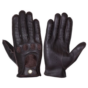 WASPRO Dark Brown half finger leather gloves,Leather Driving gloves, Lambskin Leather gloves, Fashion leather gloves Full Finger