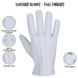 Men's Classic Chauffeur-Style Leather Driving Gloves – Real Leather, Unlined, Snap Closure – White