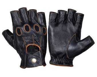 Black mix leather gloves half,Tan Leather gloves, Mens knuckle gloves, chauffeur gloves, Geniune Leather gloves, Fashion leather gloves