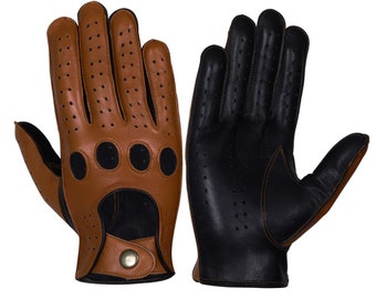 WASPRO- Black Dark Brown mix leather gloves, Lambskin Leather gloves, Fashion leather gloves