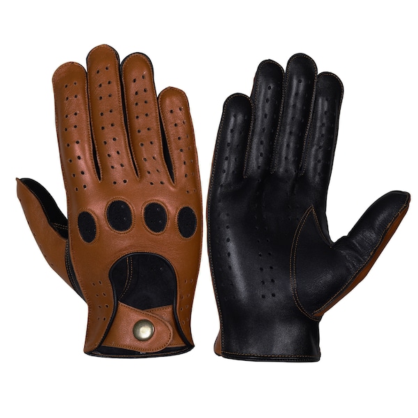 WASPRO- Black Dark Brown mix leather gloves, Lambskin Leather gloves, Fashion leather gloves