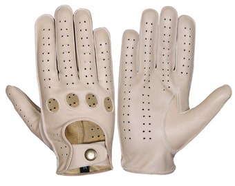 WASPRO - Guantes de cuero beige, guantes de conducción de cuero bronceado, guantes de cuero de piel de cordero, guantes de cuero de moda