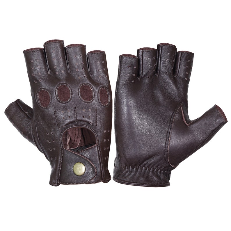 WASPRO Dark Brown half finger leather gloves,Leather Driving gloves, Lambskin Leather gloves, Fashion leather gloves Half Finger