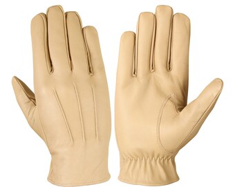 WASPRO - Guantes de cuero beige, Guantes de cuero para conducir, Guantes de cuero de piel de cordero genuina, Guantes de cuero de moda