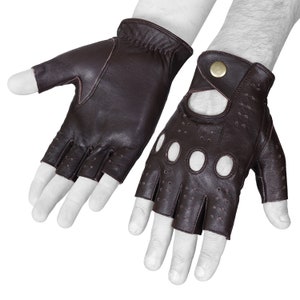 WASPRO Dark Brown half finger leather gloves,Leather Driving gloves, Lambskin Leather gloves, Fashion leather gloves image 2