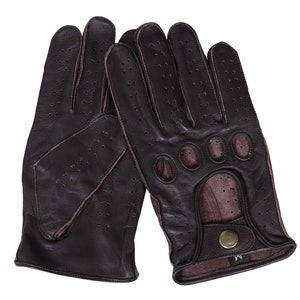 WASPRO Dark Brown half finger leather gloves,Leather Driving gloves, Lambskin Leather gloves, Fashion leather gloves image 8