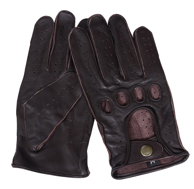 WASPRO Dark Brown half finger leather gloves,Leather Driving gloves, Lambskin Leather gloves, Fashion leather gloves image 8