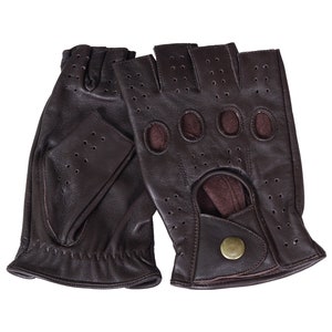 WASPRO Dark Brown half finger leather gloves,Leather Driving gloves, Lambskin Leather gloves, Fashion leather gloves image 3