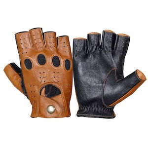WASPRO-Black Brown half finger leather gloves,Leather Driving gloves, Lambskin Leather gloves, Fashion leather gloves