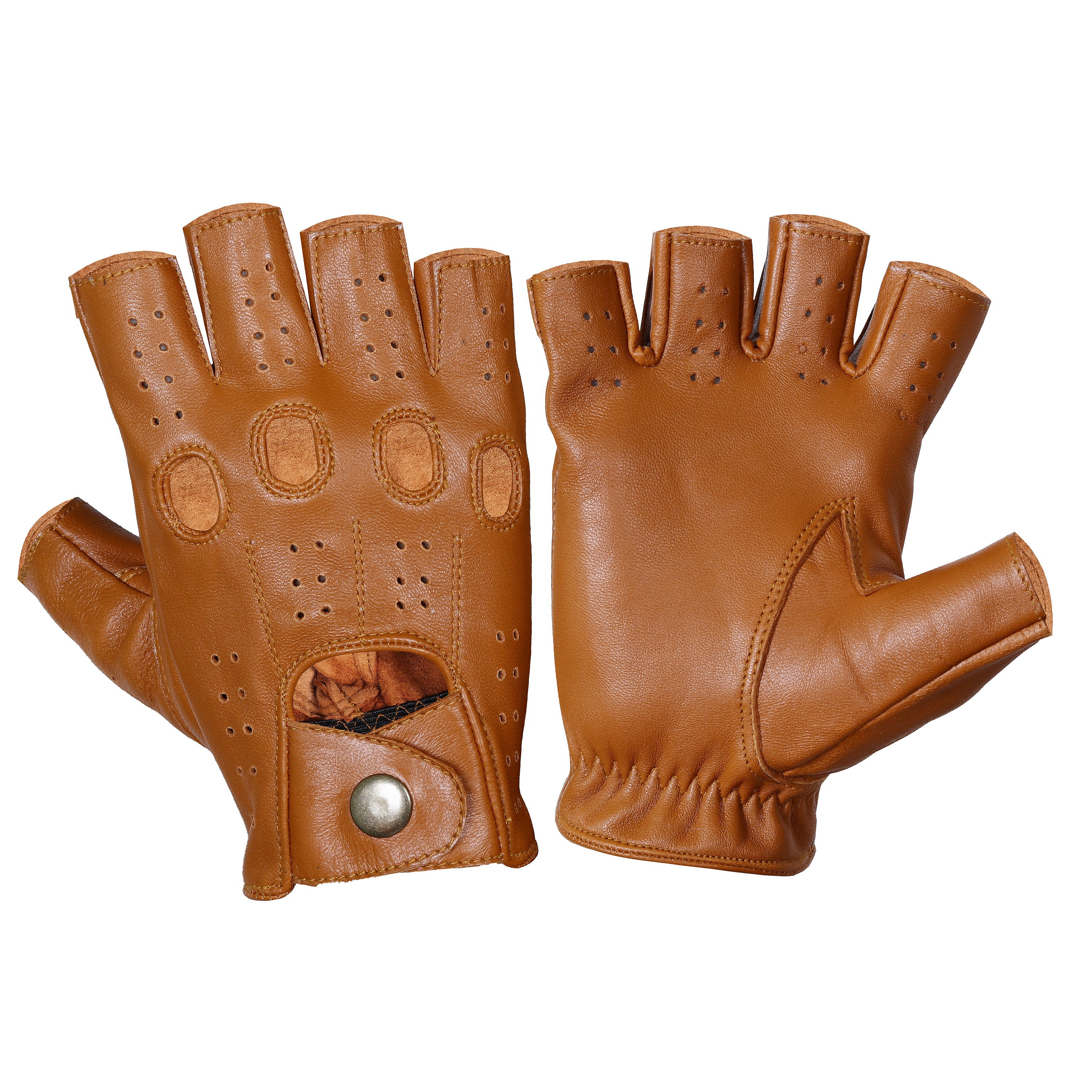 Vintage Soft Leather Gloves~ Buff Camel Color Woven/ Eyelet