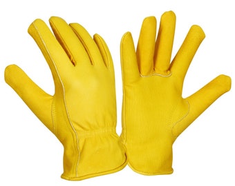 Guantes de cuero de búfalo forrados de lana, guantes de trabajo de cuero amarillo, guantes de invierno, guantes de conductor de camión, guantes de cuero Geniune