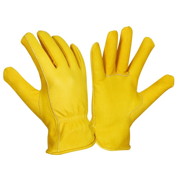 Fleece lining Buffalo leather gloves,Yellow leather work gloves,winter gloves, Truck driver gloves, Geniune Leather gloves