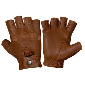 Brown half finger leather gloves,Leather Driving gloves, Mens knuckle gloves, chauffeur gloves, Geniune Leather gloves, Fashion gloves