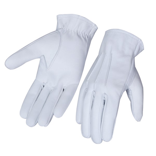 WASPRO - White leather gloves, Mens leather gloves, chauffeur gloves, Genuine Lambskin Leather gloves, Fashion leather gloves