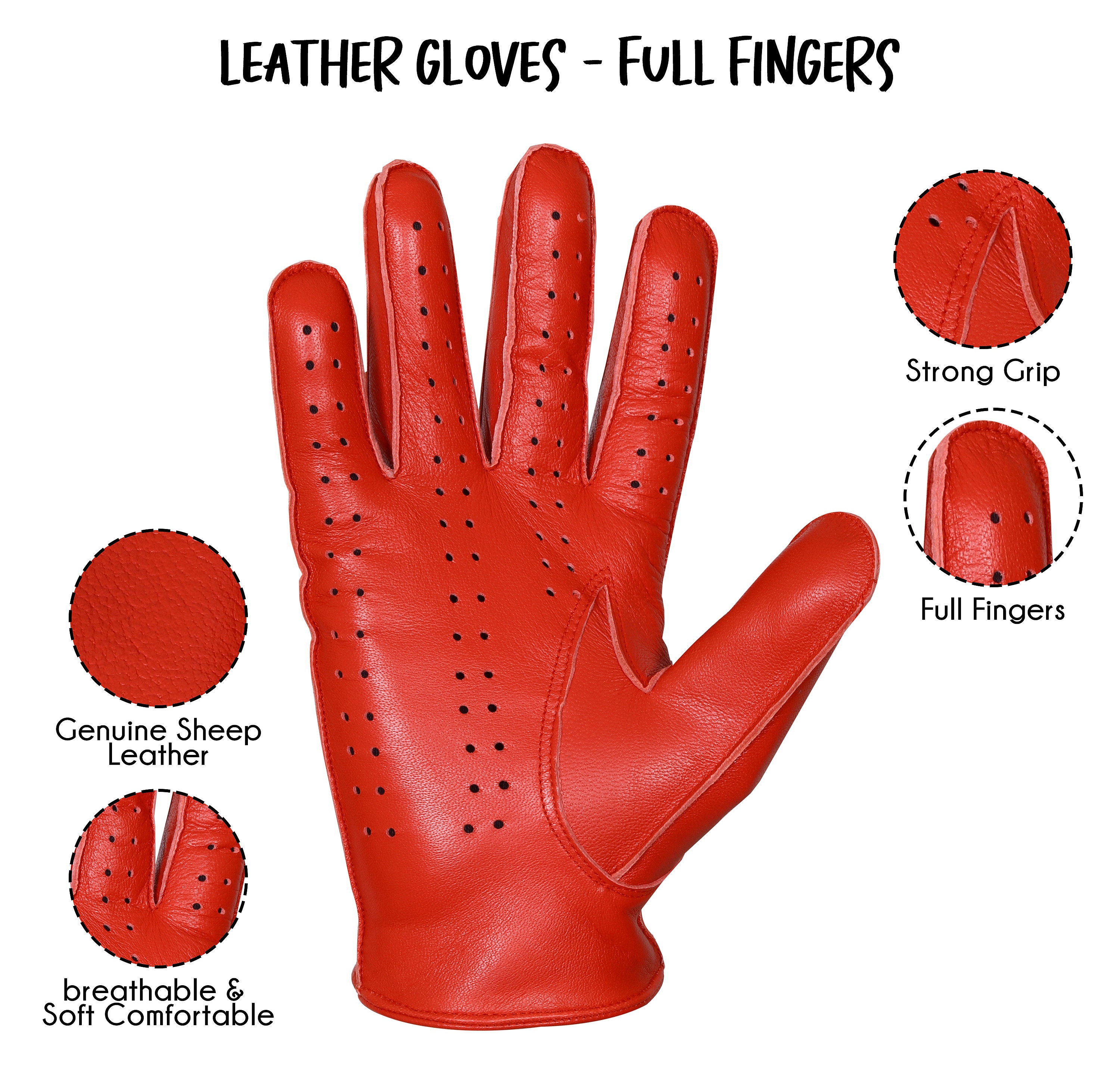 Red Leather Gloves,tan Leather Driving Gloves, Mens Knuckle Gloves