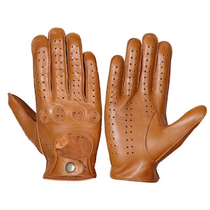 WASPRO - Tan Brown leather gloves,Tan Leather Driving gloves, Lambskin Leather gloves, Fashion leather gloves