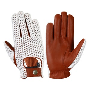Crochet Mix leather gloves,Tan Leather Driving gloves, Mens gloves, chauffeur gloves, Geniune Leather gloves, Fashion leather gloves