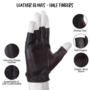 WASPRO Dark Brown half finger leather gloves,Leather Driving gloves, Lambskin Leather gloves, Fashion leather gloves image 4