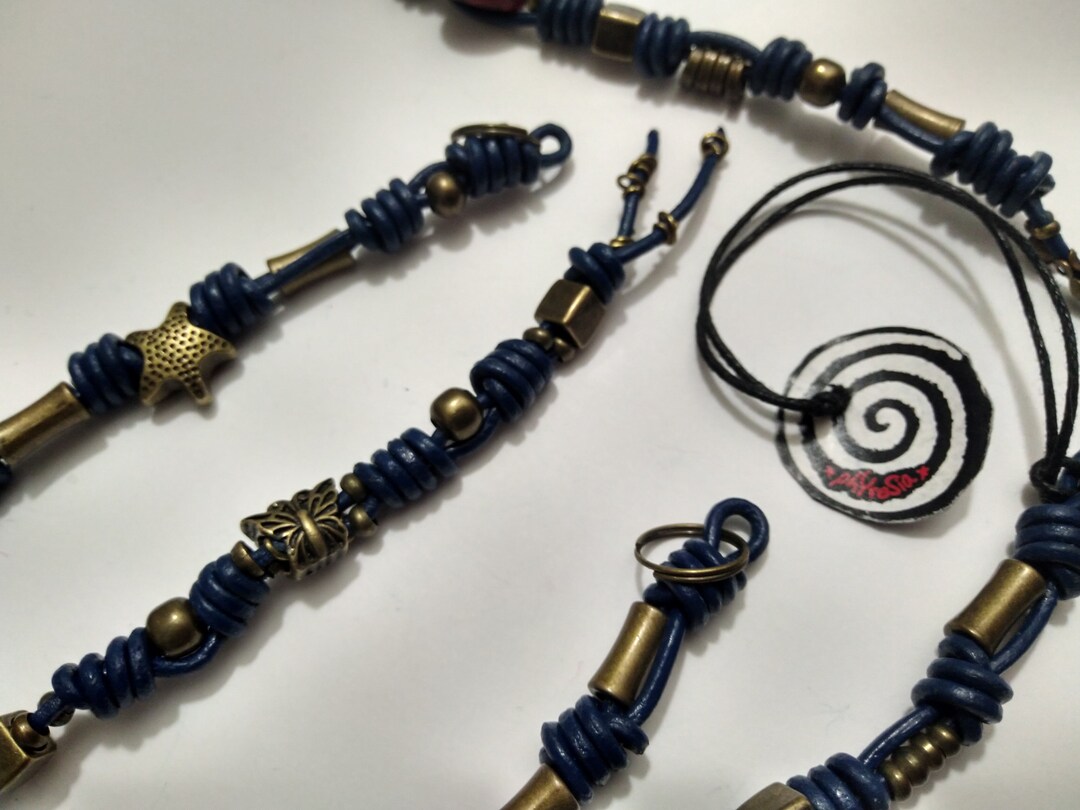 Blue Leather Keychain Leather Keychain Knotted Leather Cord Etsy