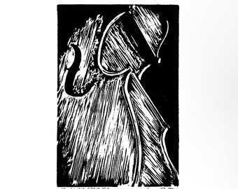 Arco, violino, viola, violoncello - Stampa linoleografica originale