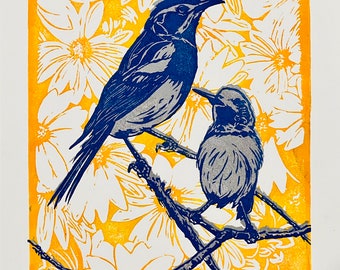 Two birds - Original artwork linocut print