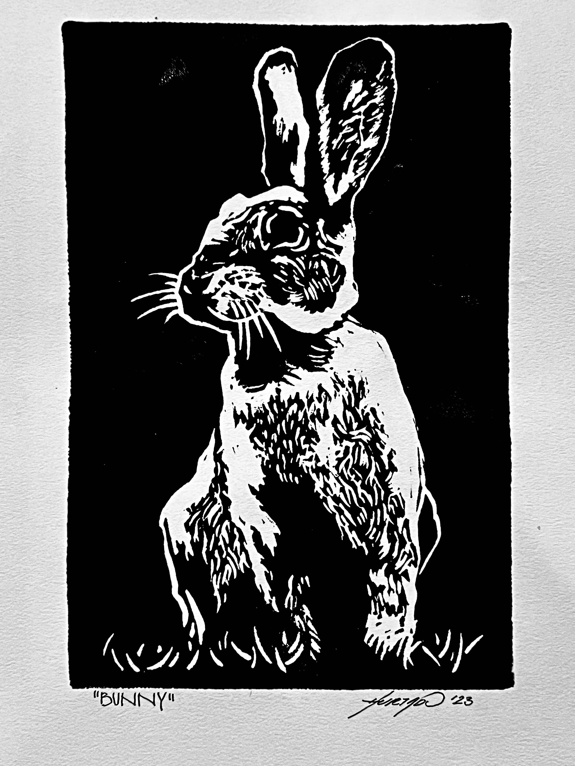 Linocut Rabbit Pattern Bunny - Original Artwork Linocut Print - Etsy