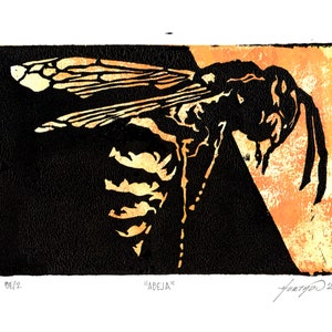 Abeja - Original artwork linocut print